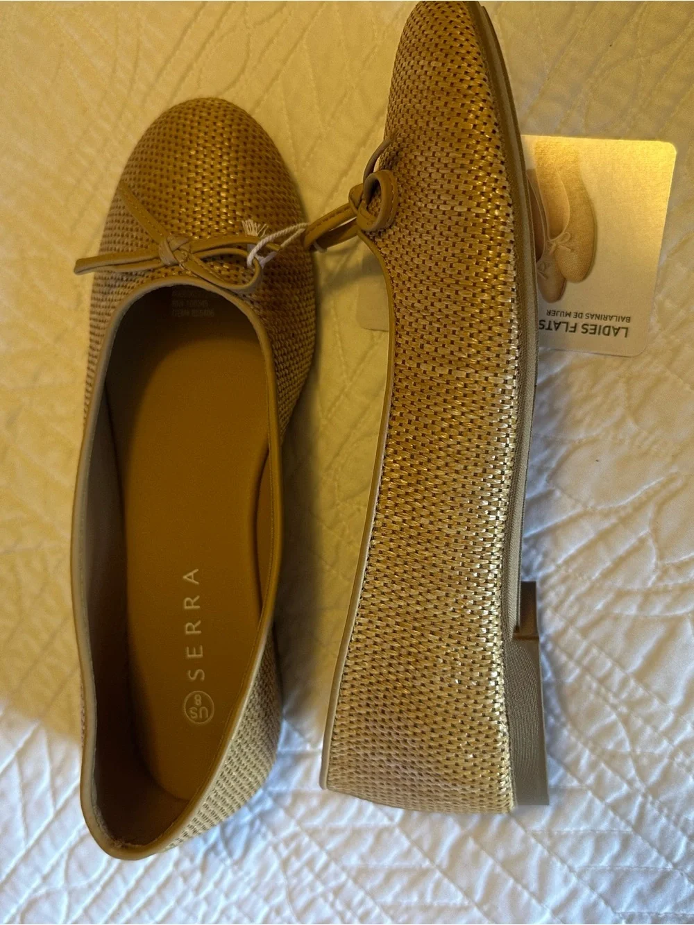 Serra Women's Metallic Gold Woven Ballet Flats with Bow